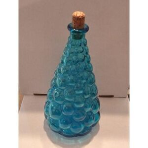 10 1/2" Peacock Blue Bubble Glass Italian Decanter Bottle